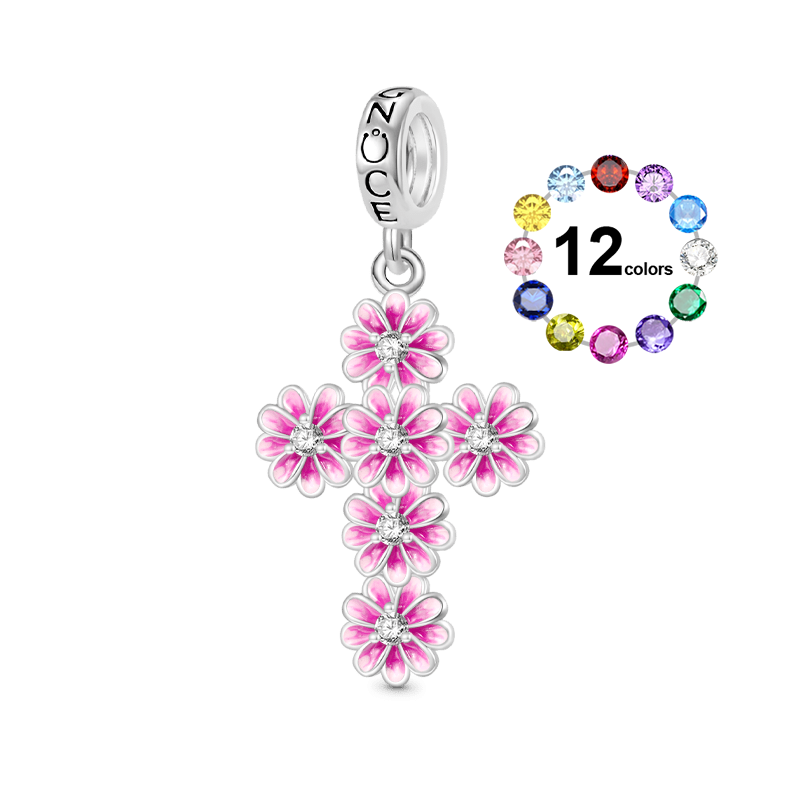 Gnoce Birthstone Daisy Cross Pendant Dangle Charm_1