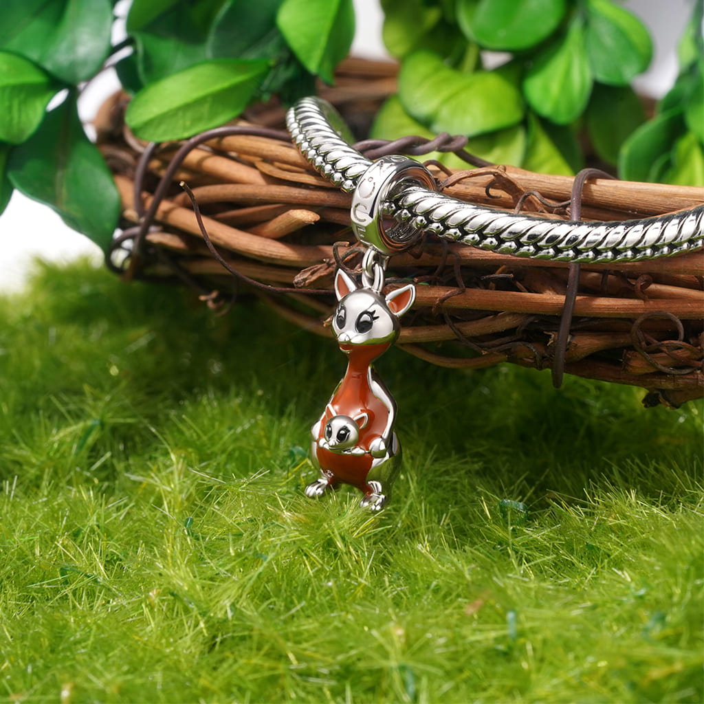 Gnoce Silver Kangaroo Mother Pendant Dangle Charm_3