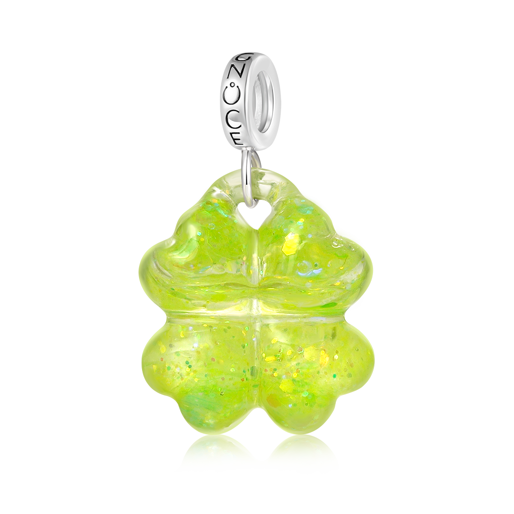 Gnoce Glitter Quicksand Four-leaf Clover Pendant Dangle Charm_2