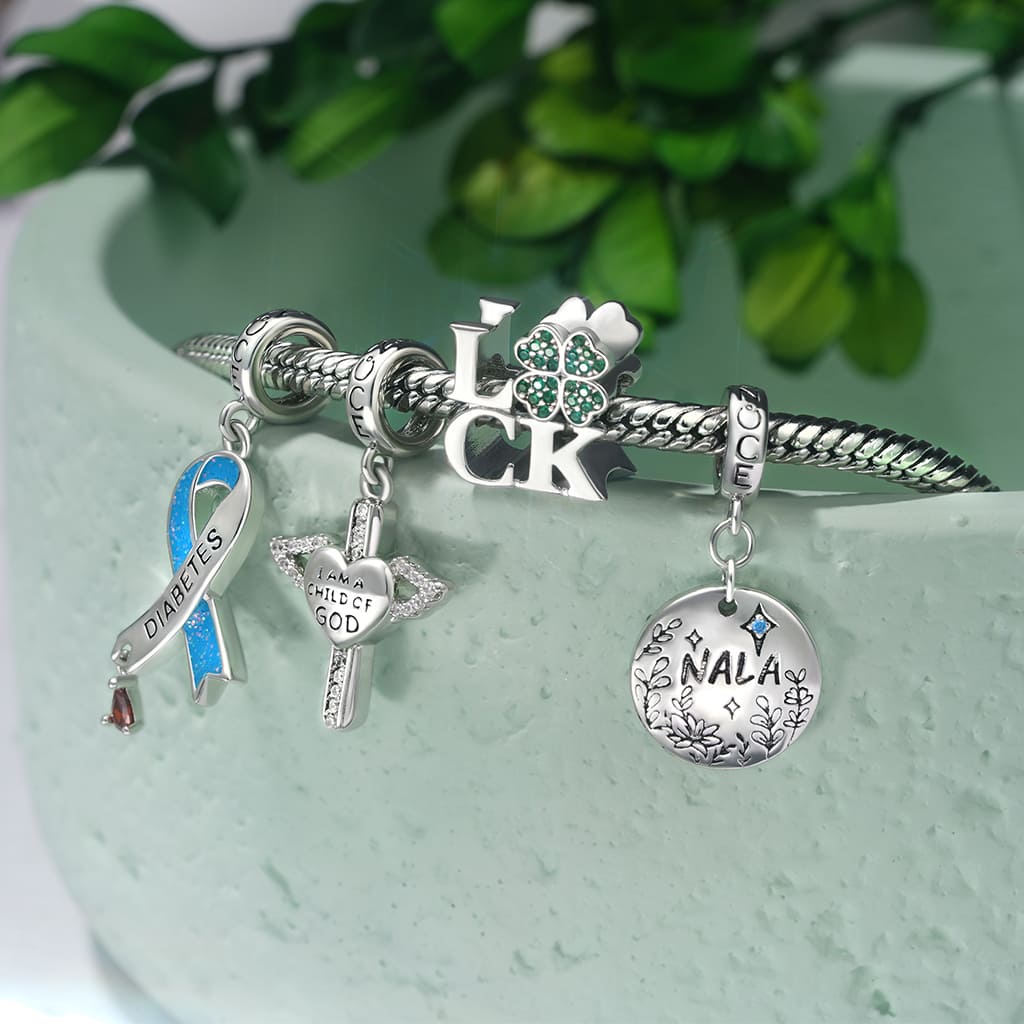 Gnoce DIABETES Awareness Blue Ribbon Pendant Dangle Charm_3