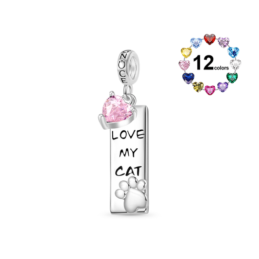 Gnoce Engravable Pet Cat Birthstone Pendant Dangle Charm_1