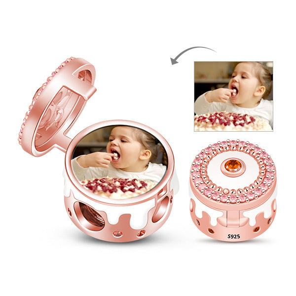 Gnoce "Happy Birthday" Rose Gold Plated 925 Sterling Silver Birthday Cake Locket Photo Charm Bead_1