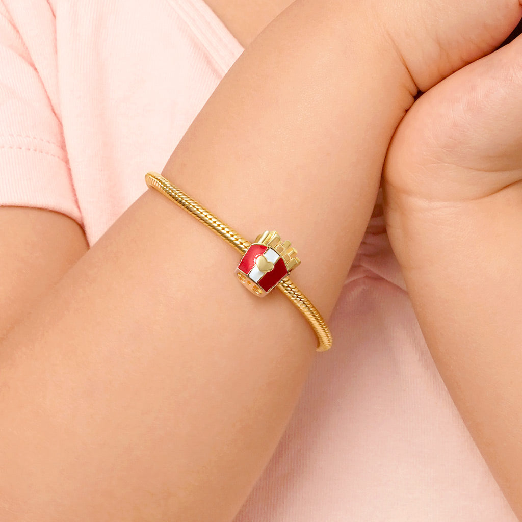 Gnoce "Food Makes Me Happy" 925 Sterling Silver with Yellow Gold Plating Red and White Enamel Fast Food French Fries Charm_4