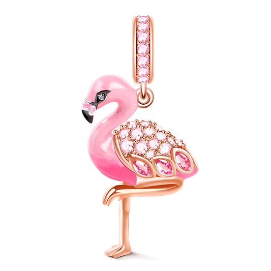 Gnoce "Fiery Passion" Flamingo Beads 925 Sterling Silver 18K Rose Gold Plated Charm Pendant fit for Bracelet/Necklace_1