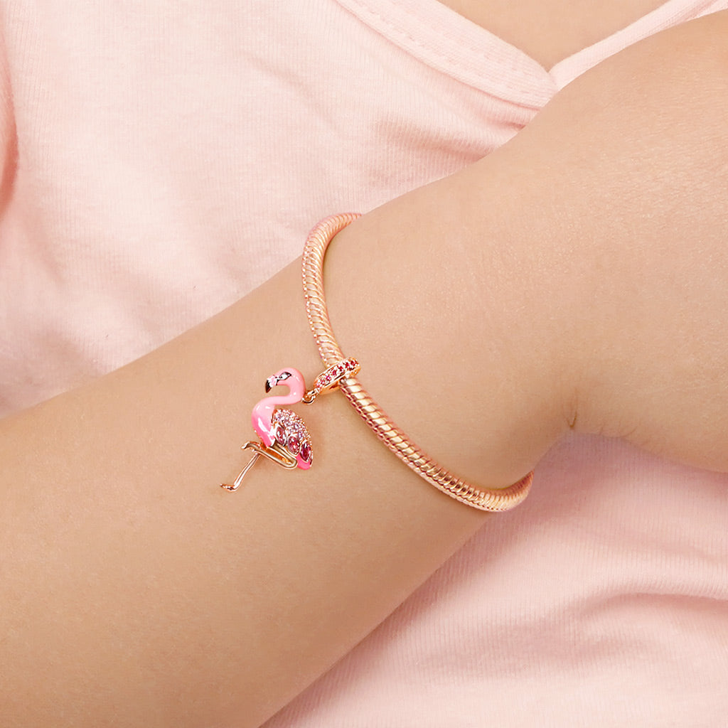 Gnoce "Fiery Passion" Flamingo Beads 925 Sterling Silver 18K Rose Gold Plated Charm Pendant fit for Bracelet/Necklace_5