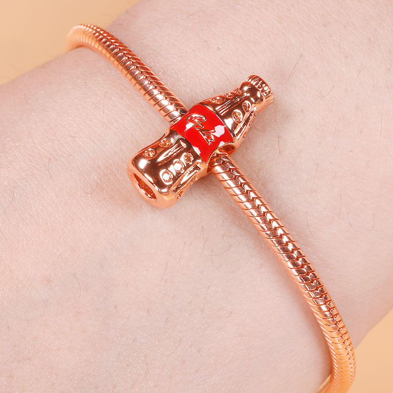 Gnoce "Taste The Feeling" S925 Sterling Silver 18k Rose Gold Palted Cola Charm with Red CZ Stone Fit Bracelet_3