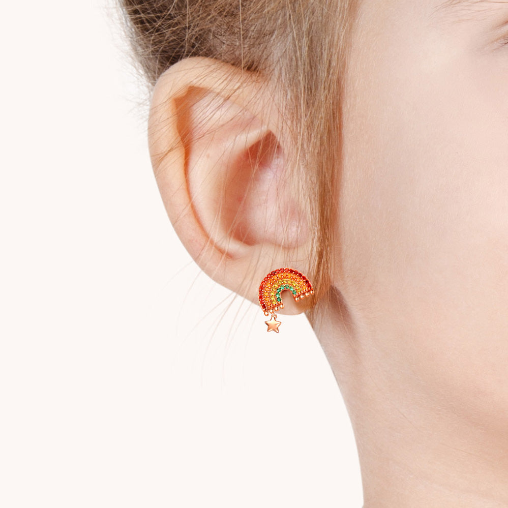 Gnoce "You Are My Sunshine" Rainbow Stud Earrings Asymmetric Earring Set Sterling Silver 18k Rose Gold Plated_4