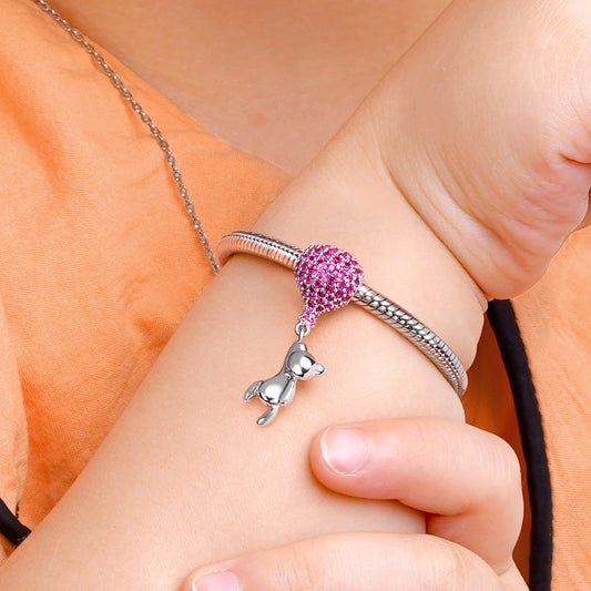 Gnoce "Bear with Balloon" Charm Pendant with Rose Red Czs fits for Bracelet or Necklace_4
