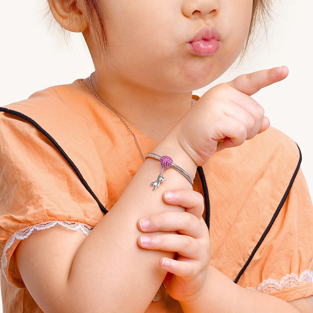 Gnoce "Bear with Balloon" Charm Pendant with Rose Red Czs fits for Bracelet or Necklace_3