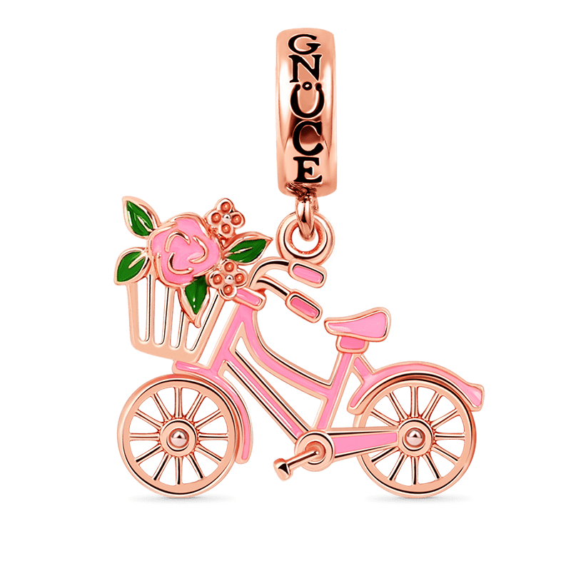 Bicycle with Flower Pendant Charm Sterling Silver 18k Rose Gold Plated_1