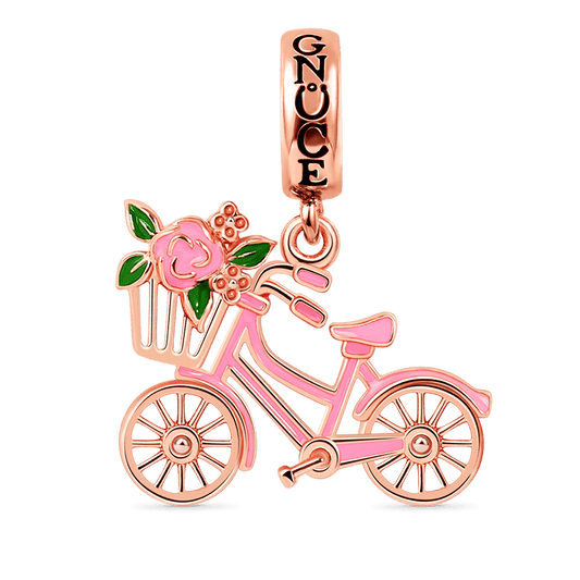 Bicycle with Flower Pendant Charm Sterling Silver 18k Rose Gold Plated_1