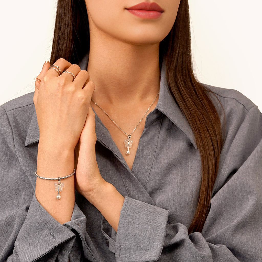 Gnoce Chalcedony Butterfly Pearl Pendant Dangle Charm_4