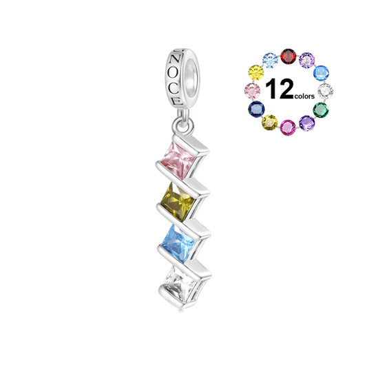 Gnoce Engravable Princess CZ Birthstone Pendant Dangle Charm_1