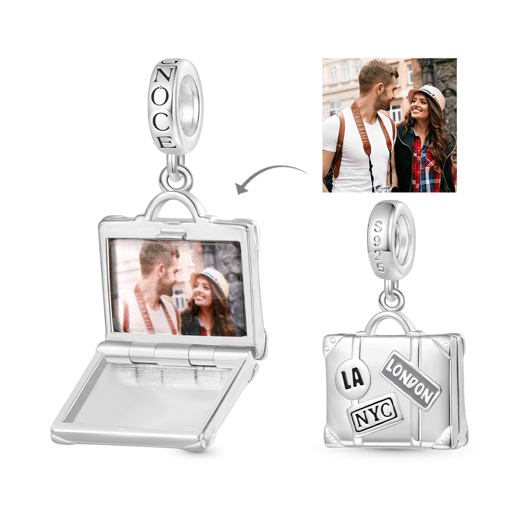 Gnoce Openable Personalized Photo Suitcase Pendant Dangle Charm_1