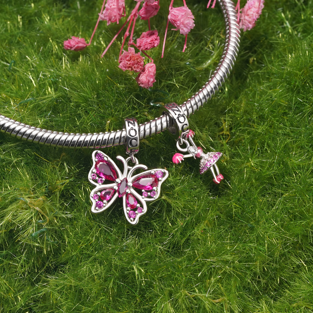 Gnoce Pink Butterfly Pendant Dangle Charm_3