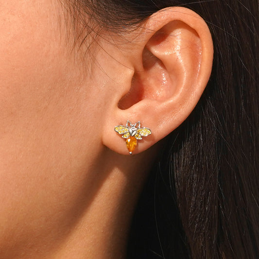 Gnoce Yellow Gold Bee Stud Earrings_5