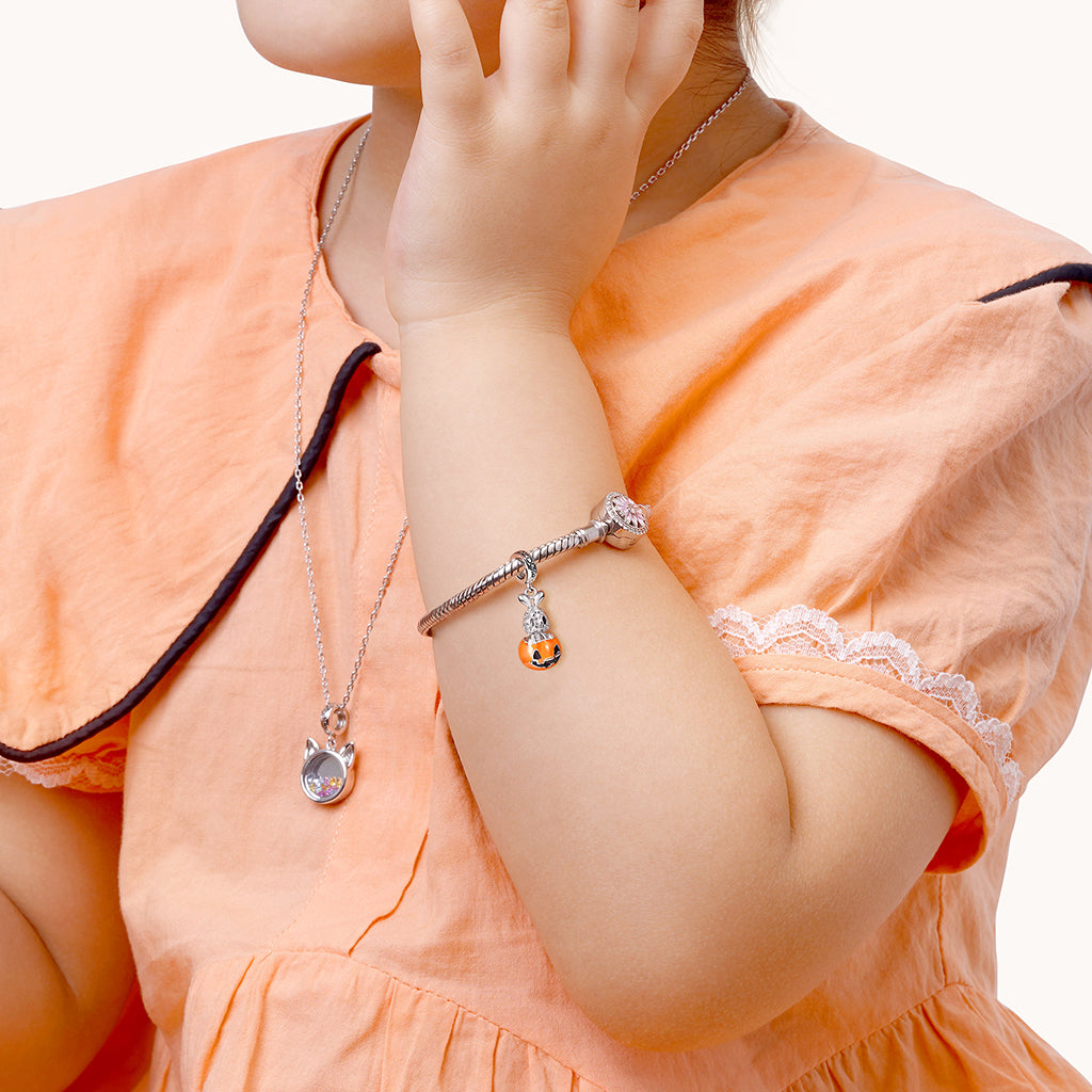 Rabbit in Smiling Pumpkin Pendant Dangle Charm Sterling Silver_4