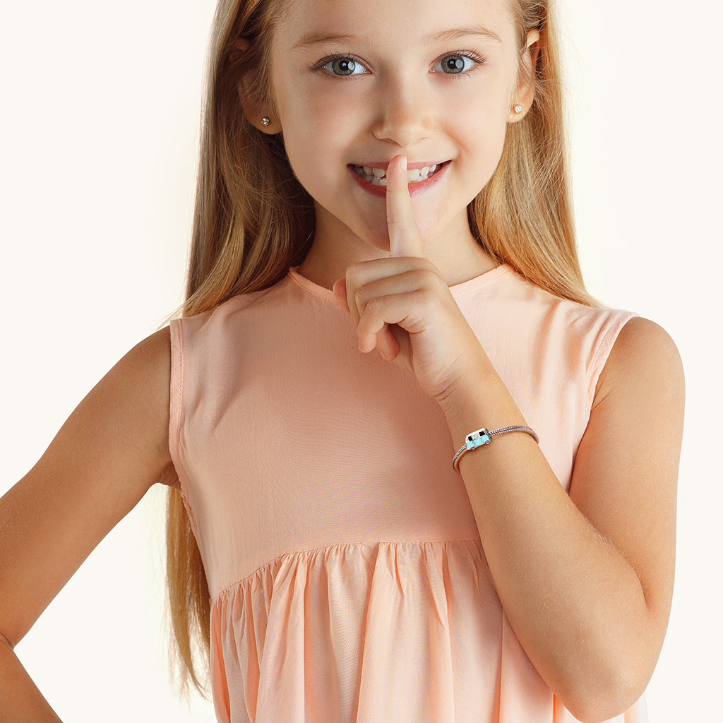 Mini Bus Charm Bead 925 Sterling Silver with Off-white & Light Blue Enamels_3