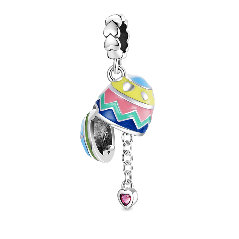 Easter Egg Pendant Charm Openable with Heart Dangle 925 Sterling Silver Colorful Enamels_1