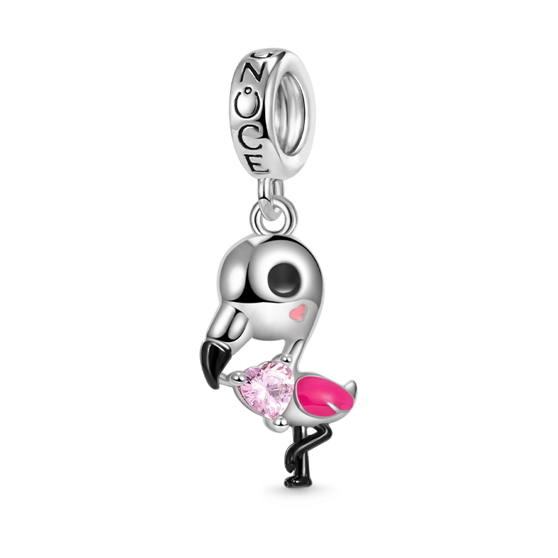 Flamingo Embraces Heart Gemstone Pendant Dangle Charm 925 Sterling Silver_1