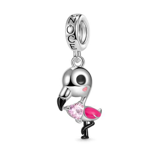 Flamingo Embraces Heart Gemstone Pendant Dangle Charm 925 Sterling Silver_1