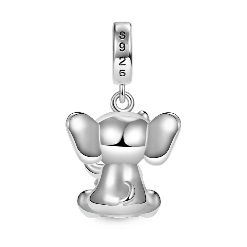 Little Elephant Embraces Heart Gemstone Pendant Dangle Charm 925 Sterling Silver with Pink Enamels_2