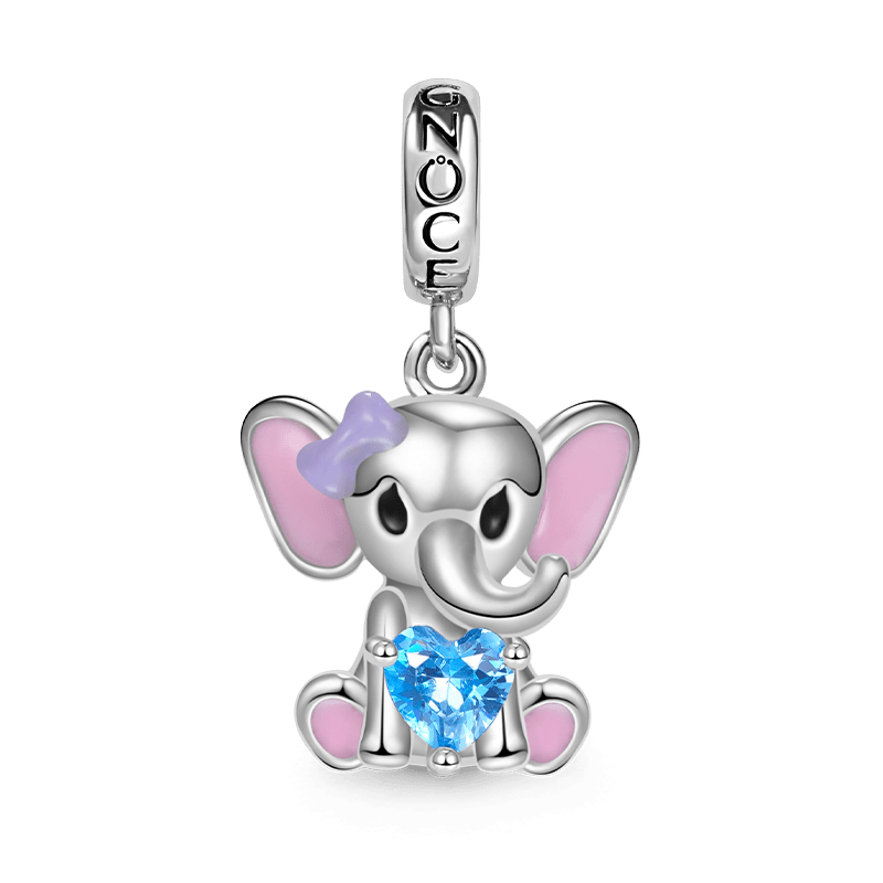 Little Elephant Embraces Heart Gemstone Pendant Dangle Charm 925 Sterling Silver with Pink Enamels_1