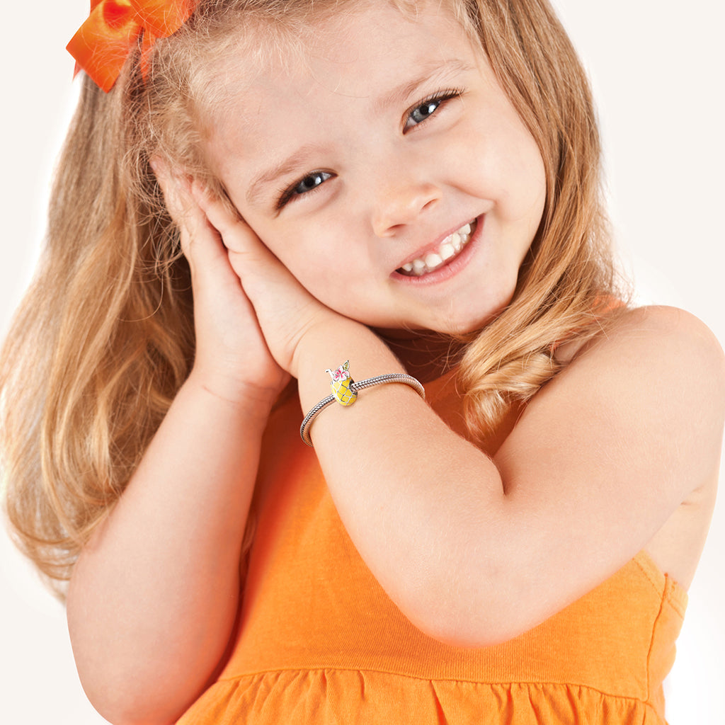 Pineapple Drink Charm Bead 925 Sterling Silver with Yellow Enamels_3