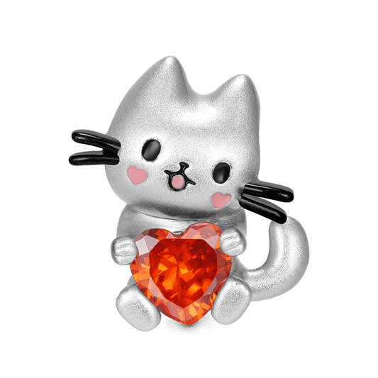 Lovely Cat Embrace Hearts Gem 925 Sterling Silver Charm Bead_1