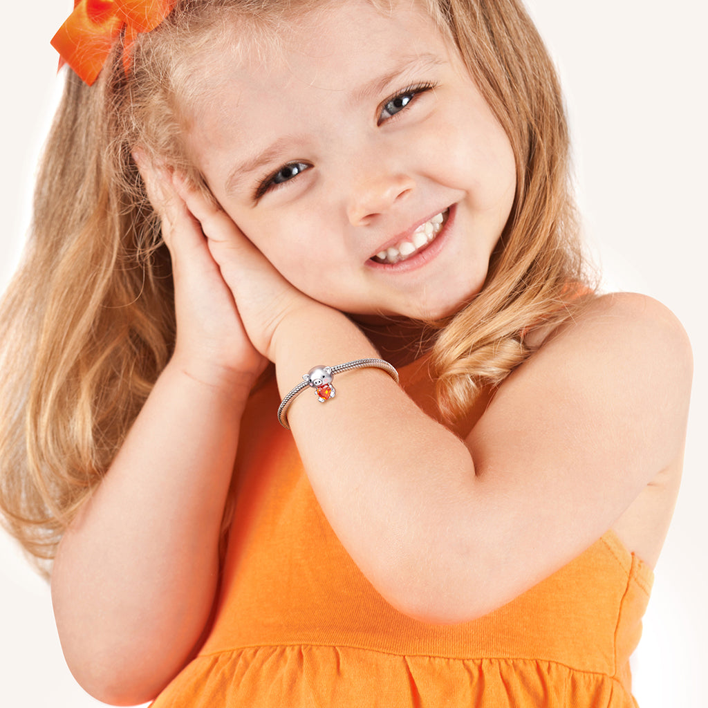 Cute Pig Embrace Hearts Gem 925 Sterling Silver Charm Bead_4