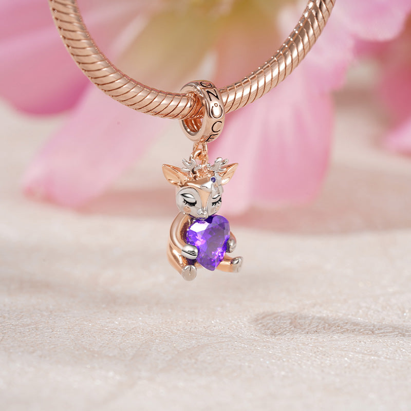 Gnoce Lovely Deer Embraces Heart Gem Pendant Dangle Charm_3