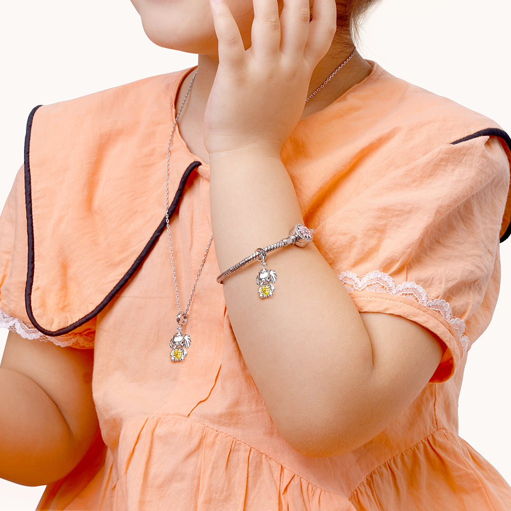 Gnoce Elephant Embraces Heart Gem Pendant Dangle Charm_4