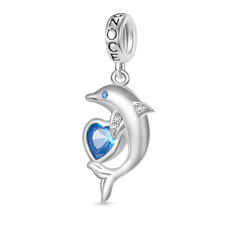 Gnoce Dolphin Embraces Heart Gem Pendant Dangle Charm_1