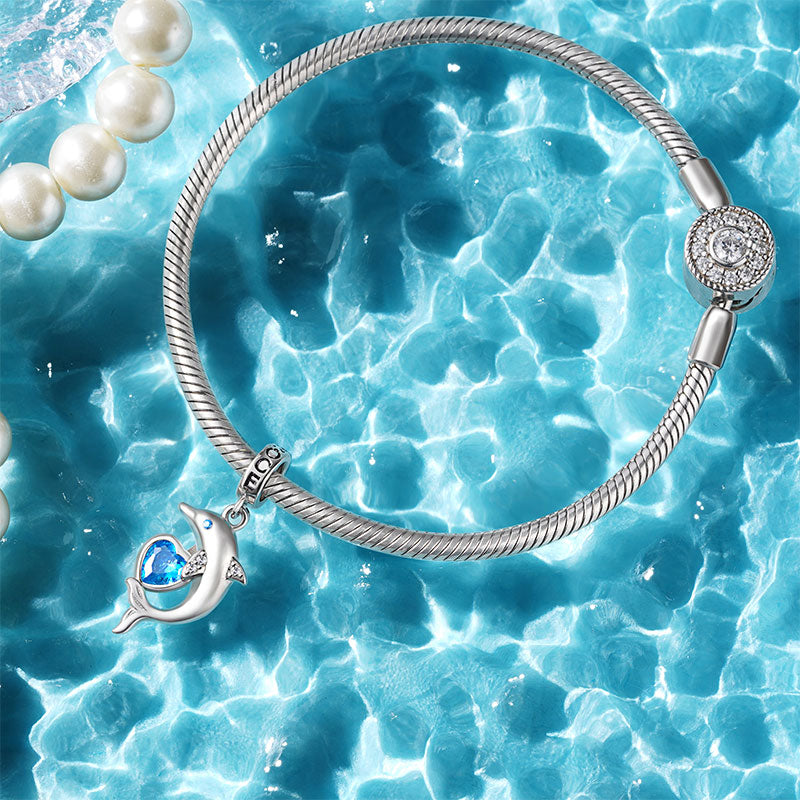 Gnoce Dolphin Embraces Heart Gem Pendant Dangle Charm_3