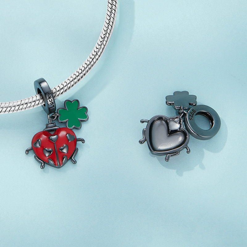 Gnoce Ladybug & Four Leaf Clover Doule Pendant Dangle Charm_2