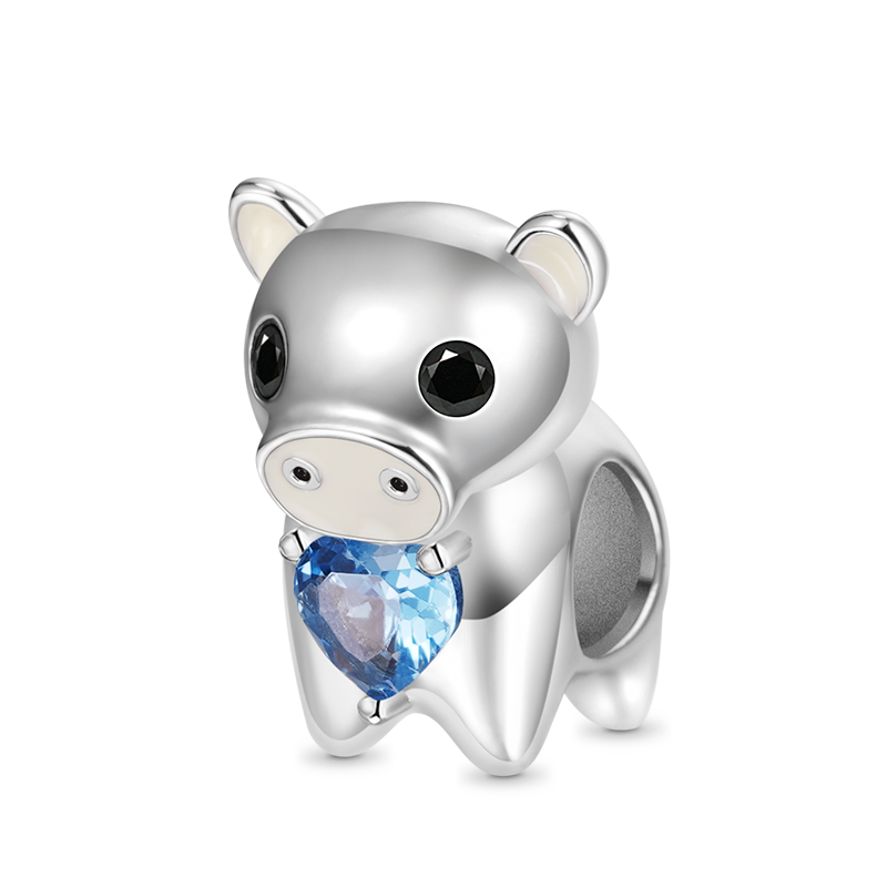 Gnoce Chinese Zodiac Pig Embraces Heart Gem Charm_1