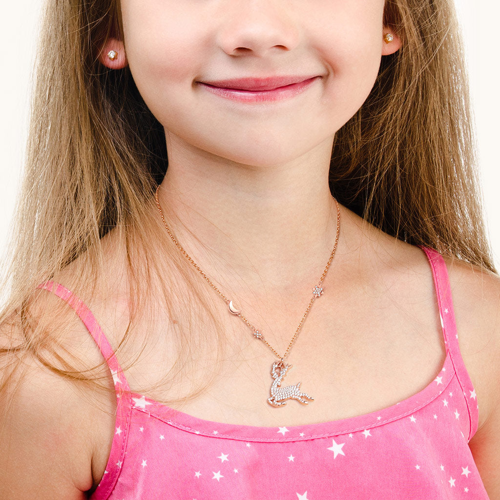Elk Necklace Sterling Silver 18k Rose Gold Plated Paved with Stones_4