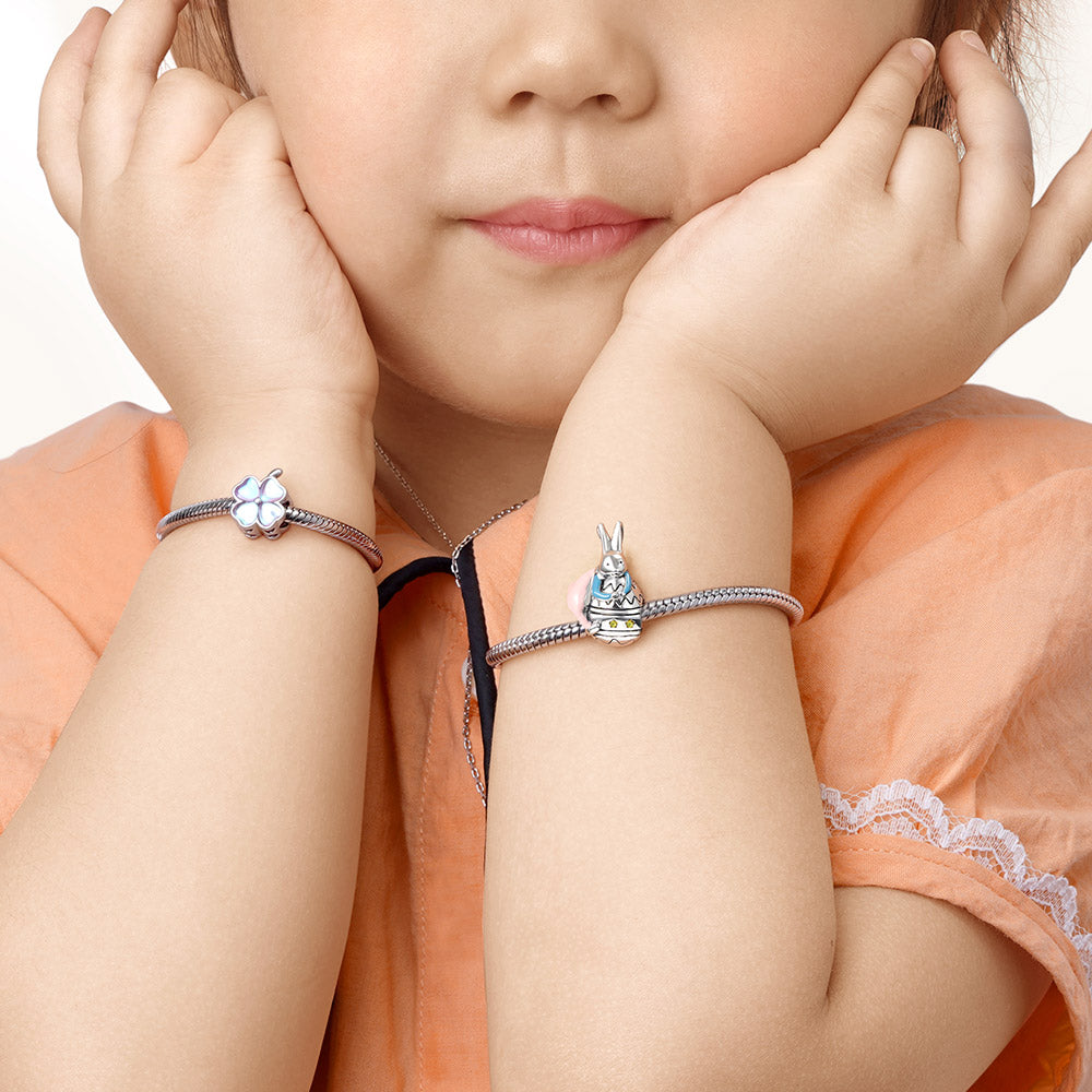 Cute Bunny Holding Easter Egg Charm Bead 925 Sterling Silver_3