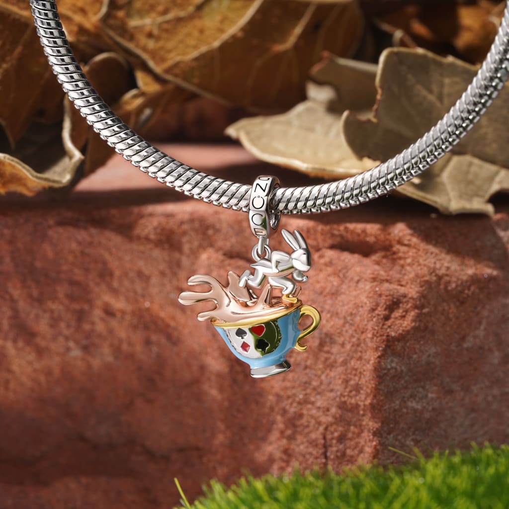 Gnoce Alice's Adventures in Wonderland Teacup Rabbit Pendant Dangle Charm_3