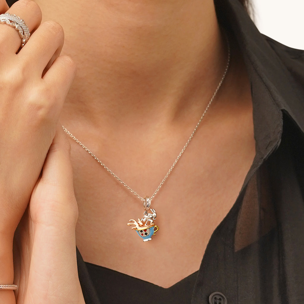 Gnoce Alice's Adventures in Wonderland Teacup Rabbit Pendant Dangle Charm_5