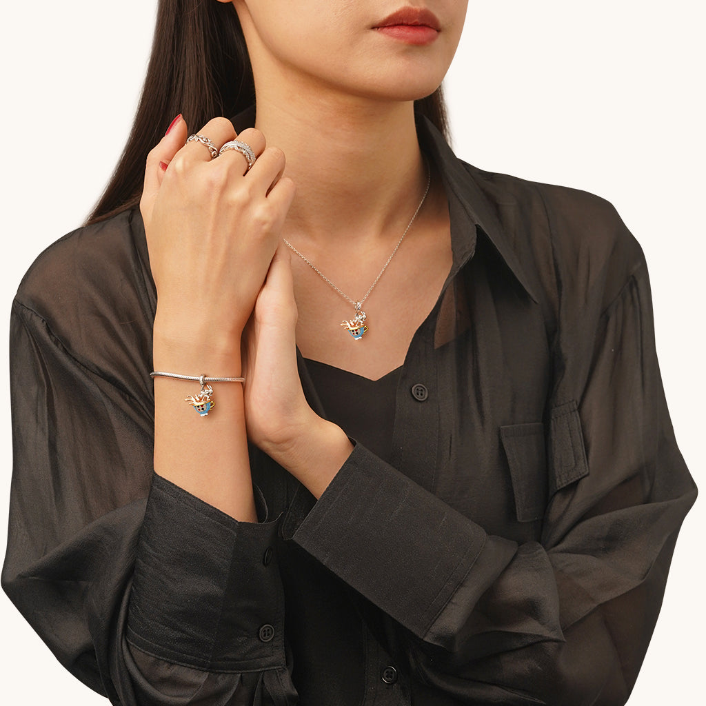 Gnoce Alice's Adventures in Wonderland Teacup Rabbit Pendant Dangle Charm_4