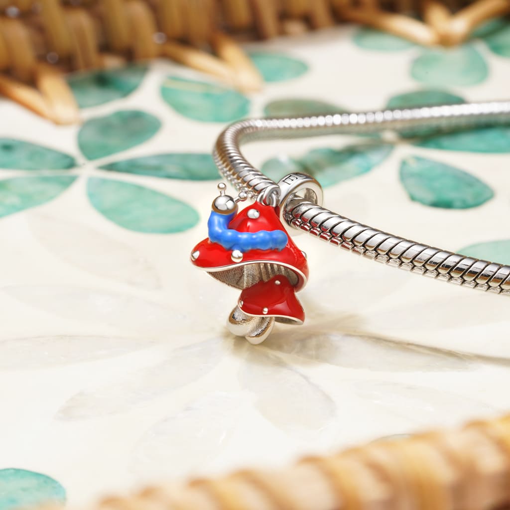 Gnoce Red Mushroom Caterpillar Pendant Dangle Charm_3