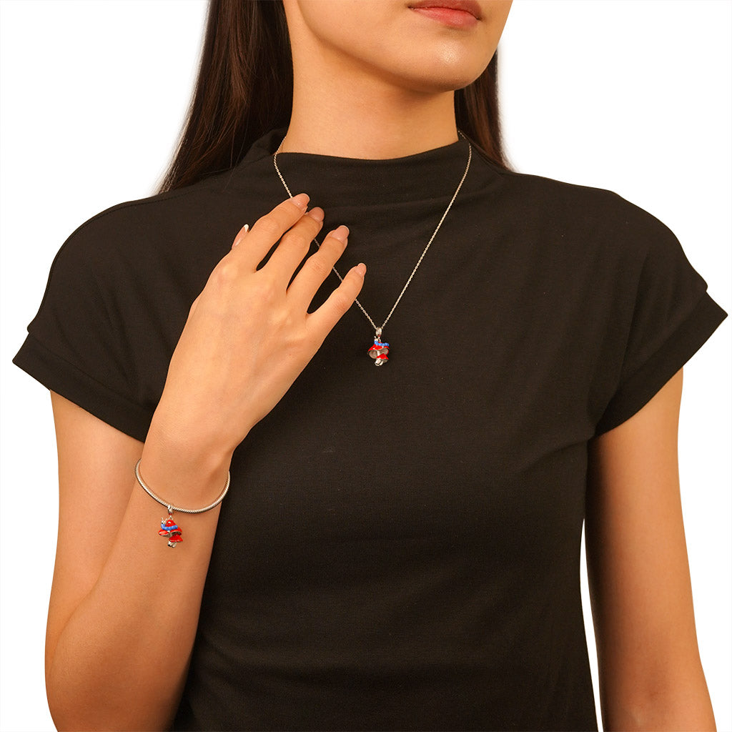 Gnoce Red Mushroom Caterpillar Pendant Dangle Charm_4