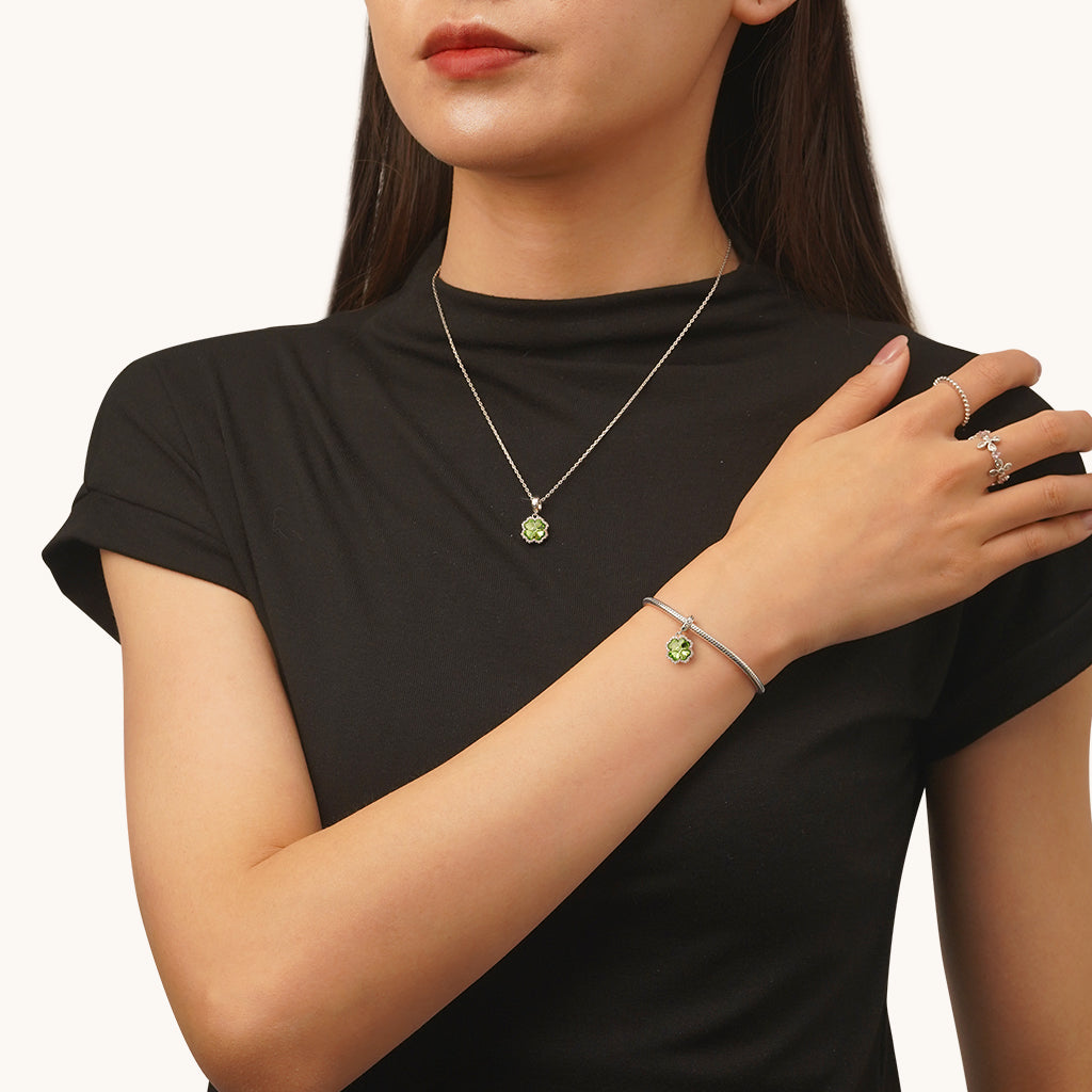 Gnoce Lucky Green Four-leaf Clover Pendant Dangle Charm_4