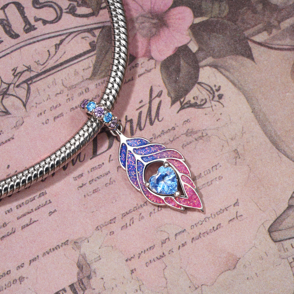 Gnoce Peacock Feather Pendant Dangle Charm_3