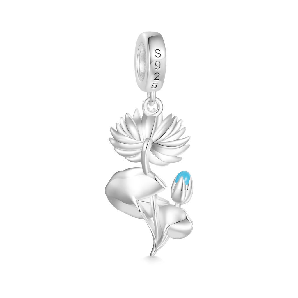 Gnoce Temple of Flora Blue Egyptian Water Lily Pendant Dangle Charm_2