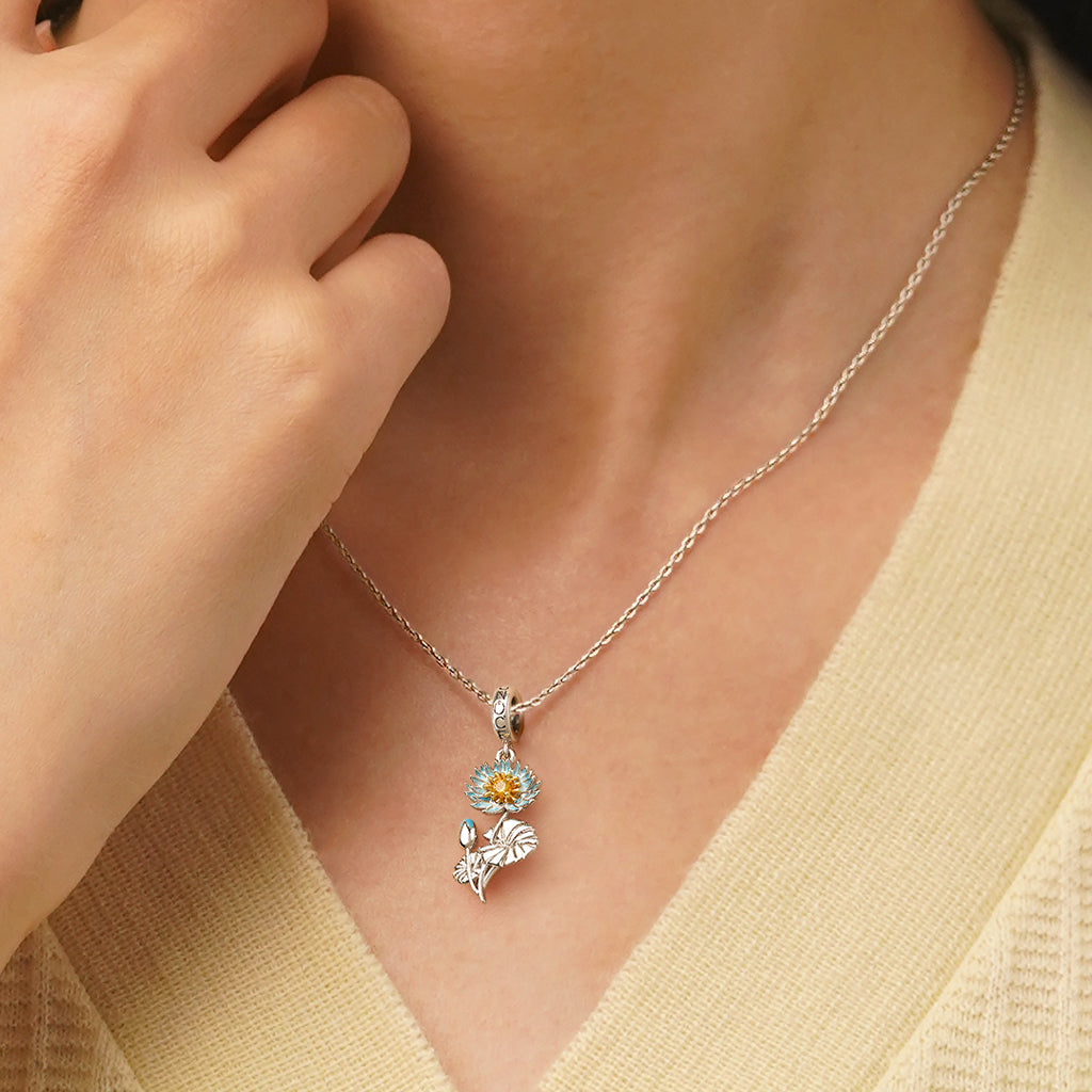 Gnoce Temple of Flora Blue Egyptian Water Lily Pendant Dangle Charm_5