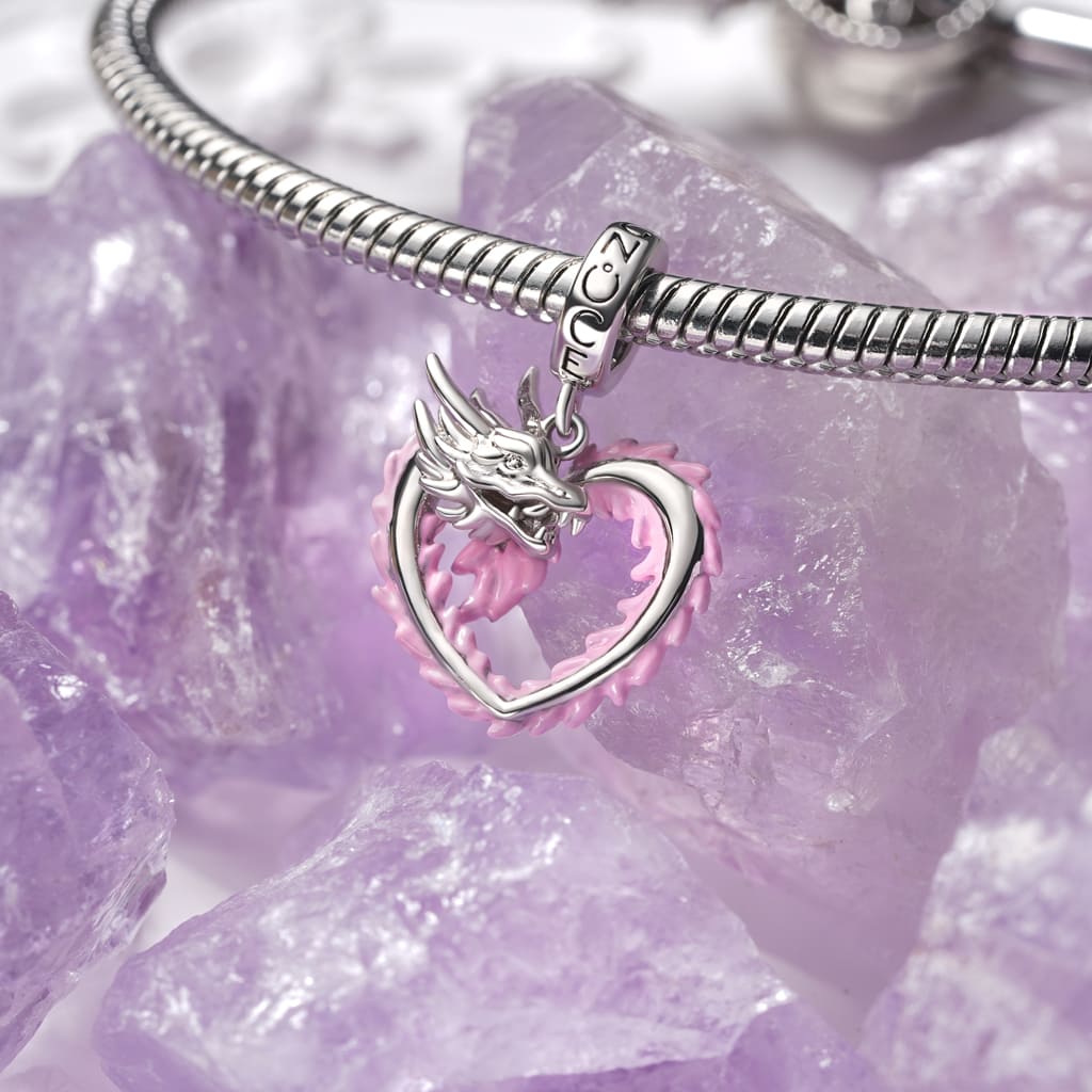 Gnoce Pink Heart Dragon Pendant Dangle Charm_3