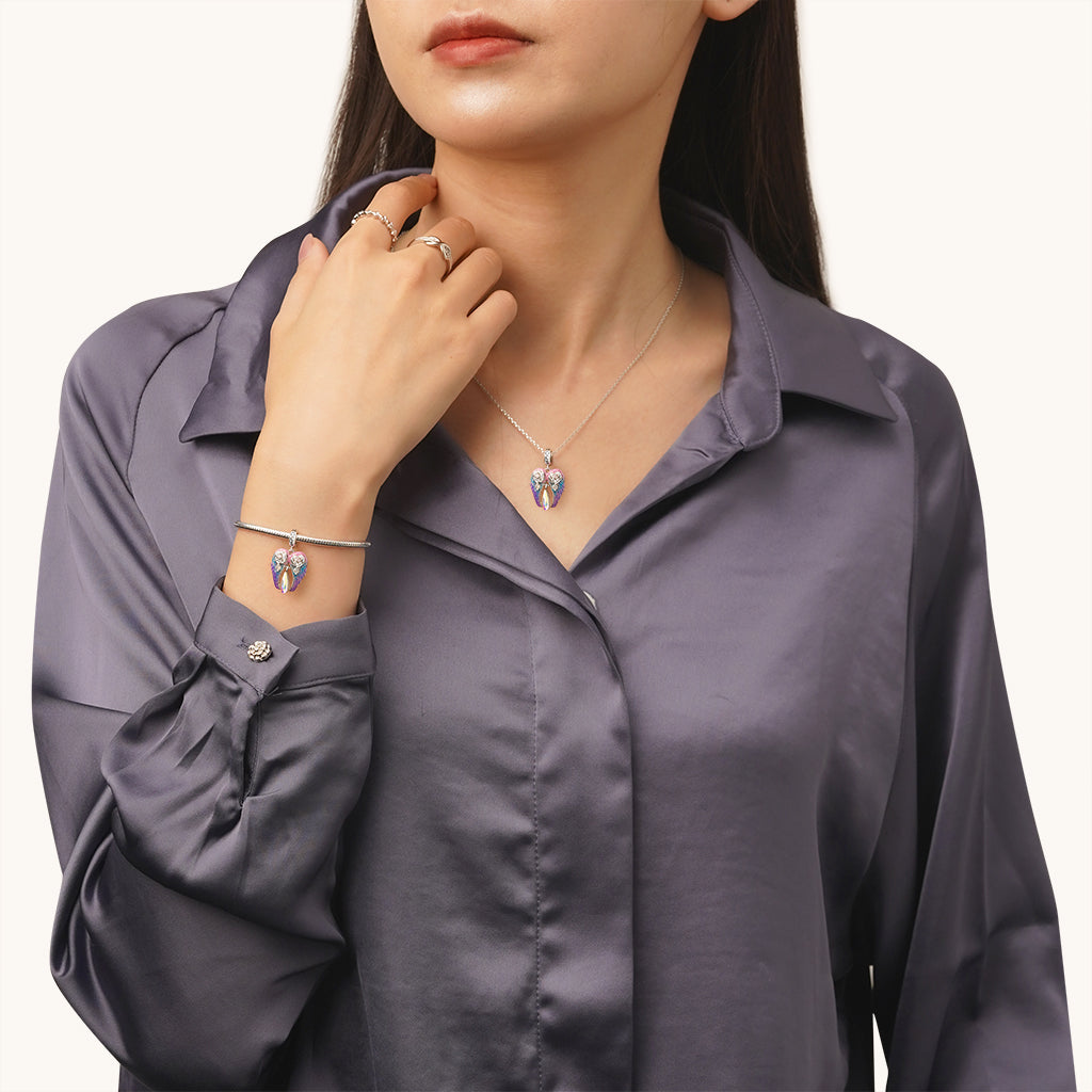 Gnoce “My love My life” Angel Wing Pendant Dangle Charm_4