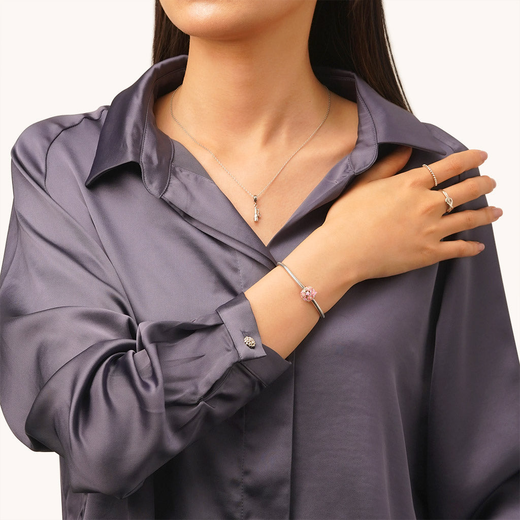 Gnoce Pink Butterfly Flower Round Charm_4